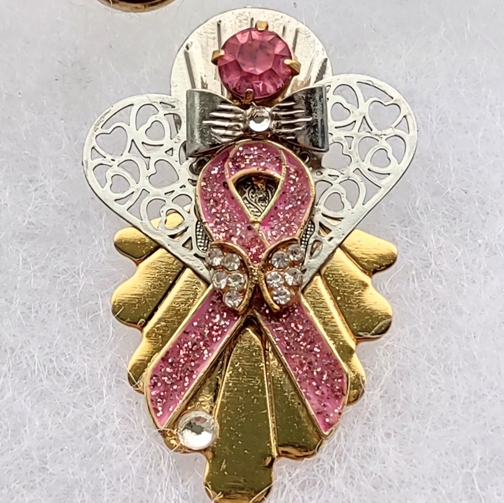 Pink Ribbon Cancer Awareness Angel Brooch Upcycled
